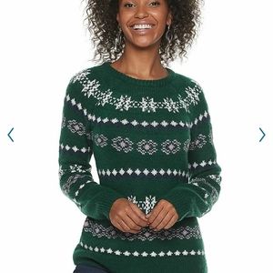 Green Fairisle Winter Print Soft Sweater